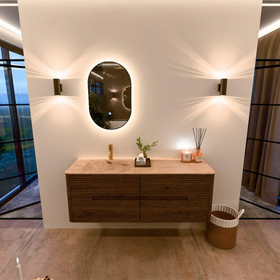 Mondiaz CIRO-DLUX Meuble de salle de bains ensemble - 140x45x50cm - Plan-vasque solid surface Arena - 1 bassin à gauche - 1 trou de robinet - 4 tiroirs - Dusk