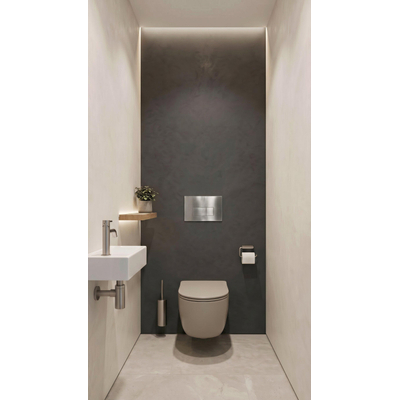 QeramiQ Dely Swirl Toiletset - inbouwreservoir Qeramiq Flush - slim zitting - metaal RVS bedieningsplaat - rechthoekige knoppen - beige