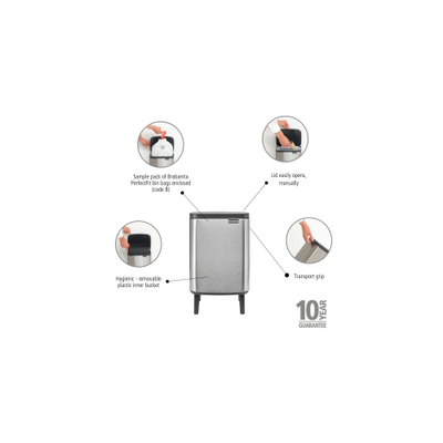 Brabantia Bo Hi Poubelle - 7 litres - seau intérieur en plastique - acier mat anti-traces de doigts