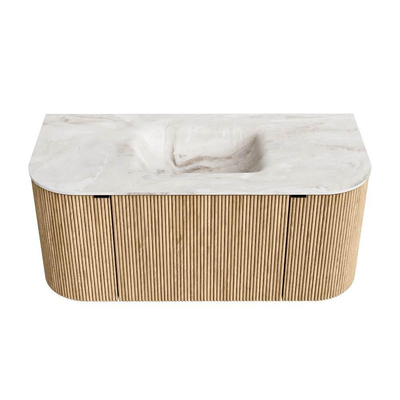 MONDIAZ KURVE-DLUX Meuble de salle de bains 100 cm avec module 25 Len R couleur Oak avec 1 tiroir et 2 portes. Lavabo GRUNNE central 1 trou de robinet couleur Frappe.