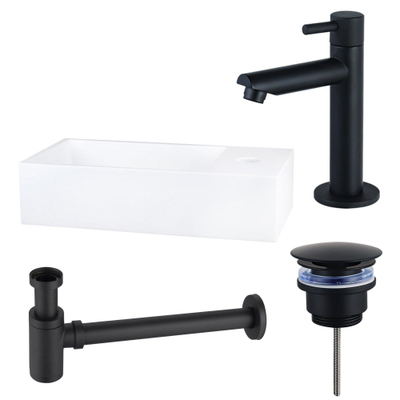 FugaFlow Eccelente Arredo Pack Lave-mains - 36x18.5x9cm - 1 trou de robinet - solid surface - robinet Noir mat - Blanc