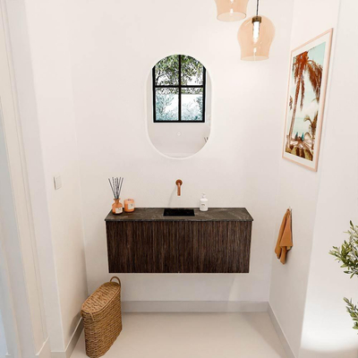 Mondiaz JOYA-DLUX 100cm toiletmeubel - kleur Walnut - Wastafel FAYE positie Midden Zonder kraangat kleur Lava.
