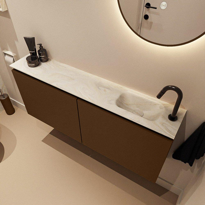 MONDIAZ TURE-DLUX Meuble toilette - 120cm - Rust - EDEN - vasque Ostra - position droite - 1 trou de robinet