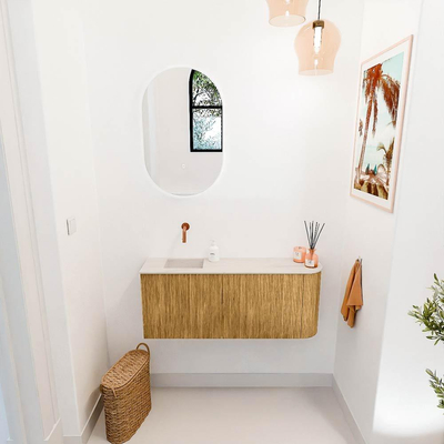 Mondiaz JOYA-DLUX 101.6cm toiletmeubel - ronding rechts kleur Oak - Wastafel FAYE positie Links Zonder kraangat kleur Meli.