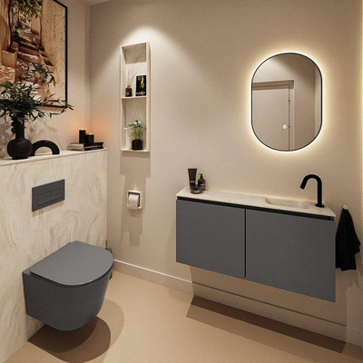 MONDIAZ TURE-DLUX Meuble toilette - 100cm - Dark Grey - EDEN - vasque Ostra - position droite - 1 trou de robinet