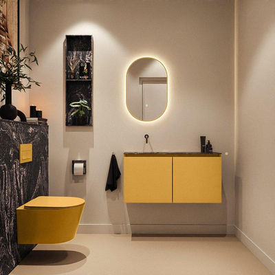 MONDIAZ TURE-DLUX Meuble toilette - 100cm - Ocher - EDEN - vasque Lava - position gauche - sans trou de robinet