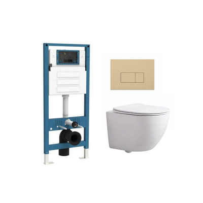 QeramiQ Dely Swirl Compact Toiletset - inbouwreservoir QeramiQ flush - 25mm zitting - kunststof bedieningsplaat beige - rechthoekige knoppen - mat wit