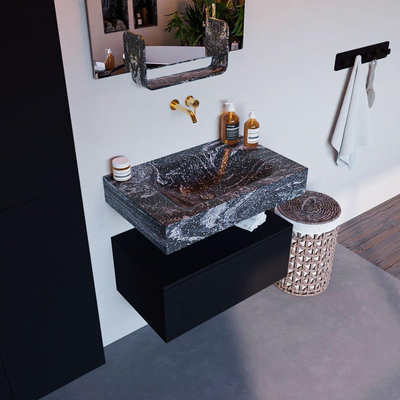 Mondiaz ALAN-DLUX Ensemble de meuble - 70cm - meuble Urban mat - 1 tiroir - Lavabo Cloud Lava suspendu - vasque Centre - 0 trous de robinet