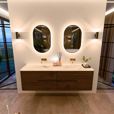 Mondiaz CIRO-DLUX Badkamermeubelset - 170x45x50cm - Solid surface wastafel Nata - 2 wasbak Dubbel - zonder kraangaten - 4 lades - Dusk