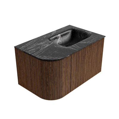 MONDIAZ KURVE-DLUX 75cm Meuble salle de bain avec module 25 G - couleur Walnut - 1 tiroir - 1 porte - vasque GRUNNE droite - 1 trou de robinet - couleur Lava