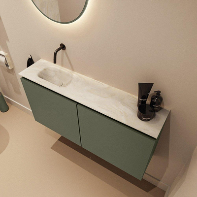 MONDIAZ TURE-DLUX 100cm toiletmeubel Army. EDEN wastafel Ostra positie links. Zonder kraangat.