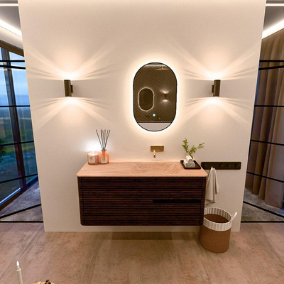 Mondiaz CIRO-DLUX Badkamermeubelset - 120x45x50cm - Solid surface wastafel Saba - 1 wasbak Rechts - zonder kraangaten - 2 lades - Walnut