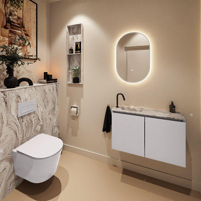 MONDIAZ TURE-DLUX 80cm toiletmeubel Cale. EDEN wastafel Glace positie links. Met 1 kraangat.