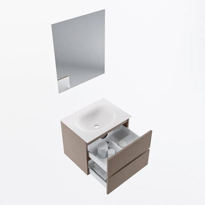 Mondiaz VICA ensemble de meuble de salle de bain - 60cm - meuble sous-vasque fumée - 2 tiroirs - lavabo lune milieu - sans trous de robinet - couleur talc - miroir LED - version XL 60cm de haut