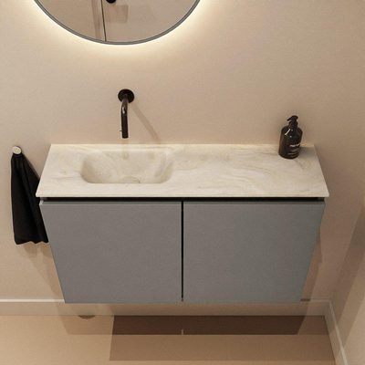 MONDIAZ TURE-DLUX Meuble WC 80 cm Smoke. Lavabo EDEN Ostra position gauche. Sans trou de robinet.