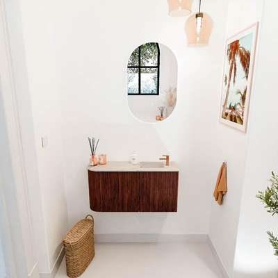 Mondiaz JOYA-DLUX 81.6cm toiletmeubel - ronding links kleur Ruby - Wastafel FAYE positie Rechts 1 kraangat kleur Frappe.