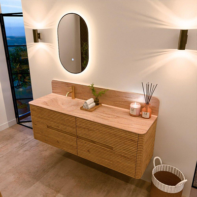 Mondiaz CIRO-DLUX Badkamermeubelset - 150x45x50cm - Solid surface wastafel Saba - 1 wasbak Links - 1 kraangat - 4 lades - Oak