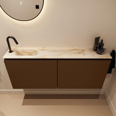MONDIAZ TURE-DLUX Meuble toilette - 120cm - Rust - EDEN - vasque Frappe - position gauche - 1 trou de robinet