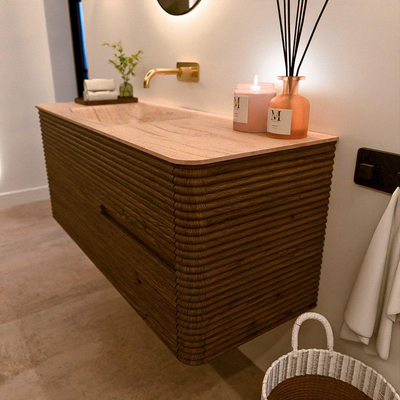 Mondiaz CIRO-DLUX Ensemble meuble de salle de bains - 120x45x50cm - plan-vasque Solid surface Saba - 1 vasque à gauche - sans trous de robinetterie - 2 tiroirs - Dusk