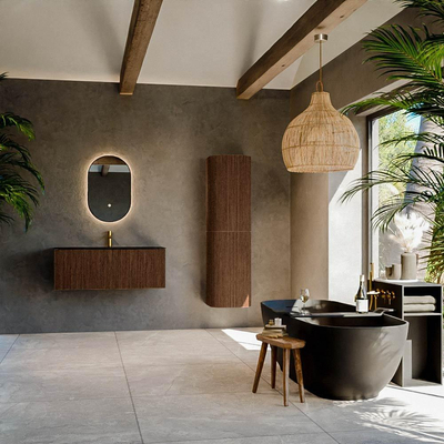 MONDIAZ KURVE Meuble de salle de bains 110cm couleur Walnut avec 1 tiroir. Lavabo BIG MEDIUM central 1 trou de robinet Urban.