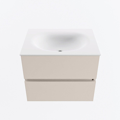 Mondiaz VICA ensemble de meuble de salle de bain - 60cm - meuble sous-vasque lin - 2 tiroirs - lavabo lune milieu - 1 trou de robinet - version haute de 60cm - talc