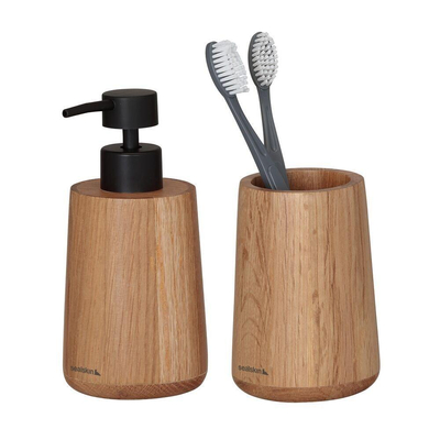 Sealskin Terre Ensemble de salle de bain - Distributeur de savon 150 ml - Gobelet à brosse à dents - Chêne