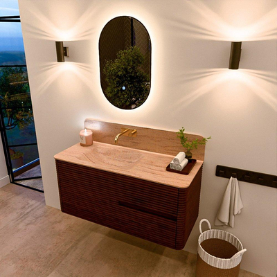 Mondiaz CIRO-DLUX Badkamermeubelset - 110x45x50cm - Solid surface wastafel Saba - 1 wasbak Links - zonder kraangaten - 2 lades - Ruby