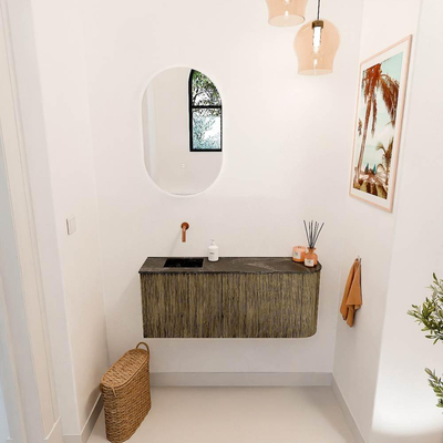 Mondiaz JOYA-DLUX 101.6cm toiletmeubel - ronding rechts kleur Dusk - Wastafel FAYE positie Links Zonder kraangat kleur Lava.