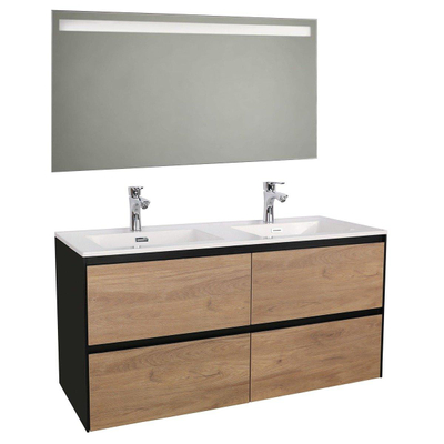 Adema Industrial Meuble salle de bains 120x45.5x58cm avec miroir avec trop-plein Bois/Noir