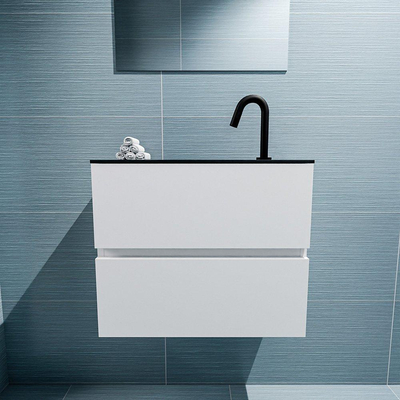 MONDIAZ ADA Meuble WC - 60x30x50cm - 1 trou de robinet - 2 tiroirs - talc mat - lavabo centré - Solid surface - Noir