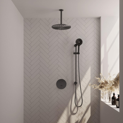 BRAUER Gunmetal Carving inbouw regendoucheset – Ø30 cm hoofddouche – 30 cm plafondbuis – ronde handdouche – 3-weg – glijstang