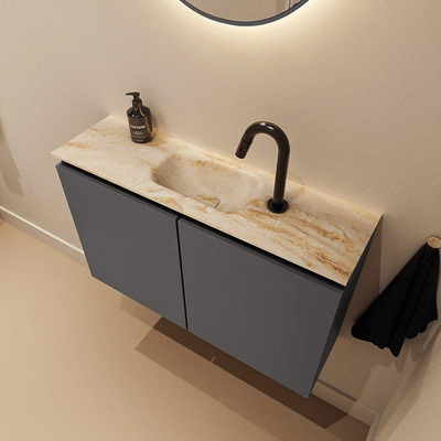 MONDIAZ TURE-DLUX 80cm toiletmeubel Dark Grey. EDEN wastafel Frappe positie midden. Met 1 kraangat.