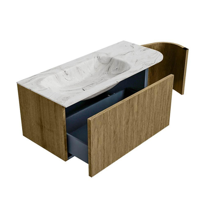 Mondiaz KURVE-DLUX Badkamermeubelset - 105x46x40cm - 1 lade - 1 deur - wastafel solid surface - links - 1 kraangat - Dusk