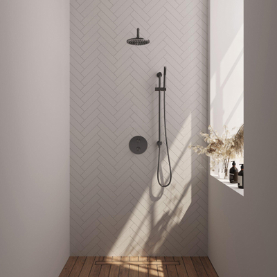 BRAUER Gunmetal Edition douche thermostatique encastrée - 3 voies - rond - ensemble 87 - douche principale de 20 cm - bras de mur courbé - douchette à main - flexible de douche - barre de douche intégrée - gunmetal brossé PVD