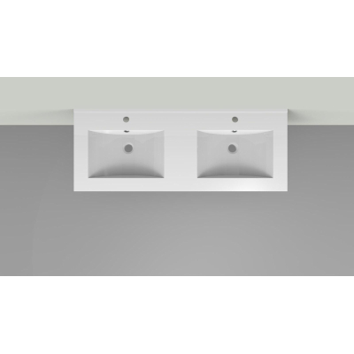 Arcqua Pakaru lavabo 121x46cm avec trop-plein 2 trous de robinet 2 vasques céramique brillant blanc