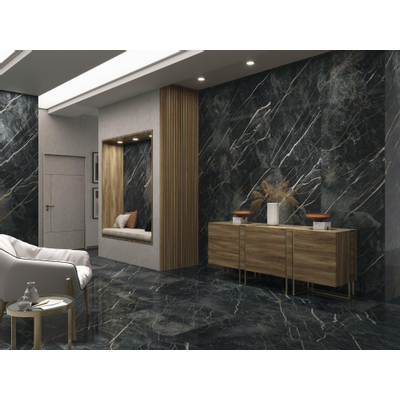 Baldocer Ceramica carreau mural et de sol - 60x120cm - 9.3mm - Carré - rectifié - Imitation marbre - Noir brillant