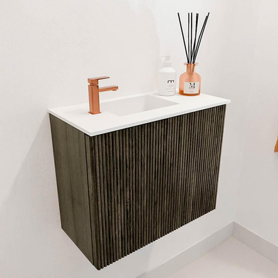 Mondiaz JOYA 50cm toiletmeubel - kleur Shadow - Wastafel FAYE positie Links 1 kraangat kleur Talc.