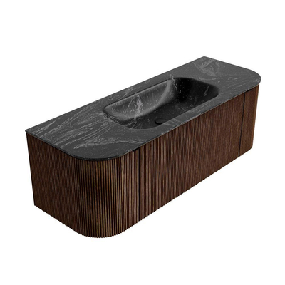 MONDIAZ KURVE-DLUX 130cm Meuble salle de bain avec module 25 G et D - couleur Walnut - 1 tiroir - 2 portes - vasque BIG SMALL centre - 1 trou de robinet - couleur Lava