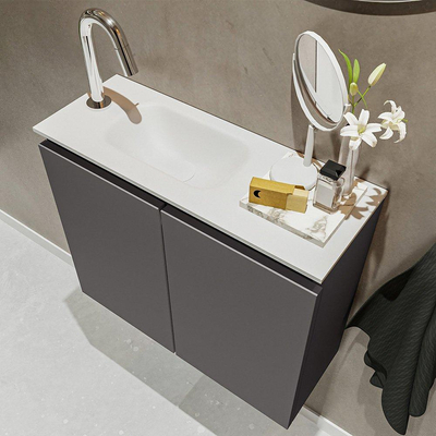 MONDIAZ TURE Kit lave-mains - 60x23x50cm - 1 trou de robinet - 2 portes - gris foncé mat - Lavabo à gauche - Acrylique Blanc
