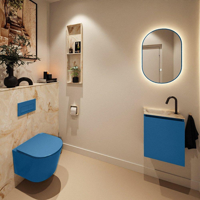 MONDIAZ TURE-DLUX Meuble toilette - 40cm - Jeans - EDEN - vasque Frappe - position gauche - 1 trou de robinet