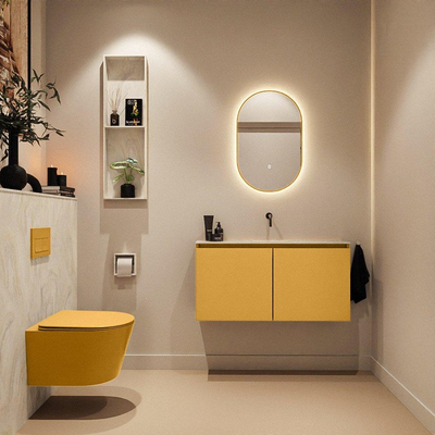 MONDIAZ TURE-DLUX meuble WC 100 cm Ocher. EDEN lavabo Ostra position milieu. Sans trou de robinet.