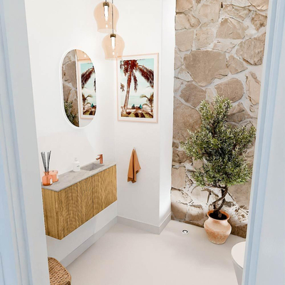 Mondiaz JOYA-DLUX 80cm toiletmeubel - kleur Oak - Wastafel FAYE positie Rechts 1 kraangat kleur Glace.