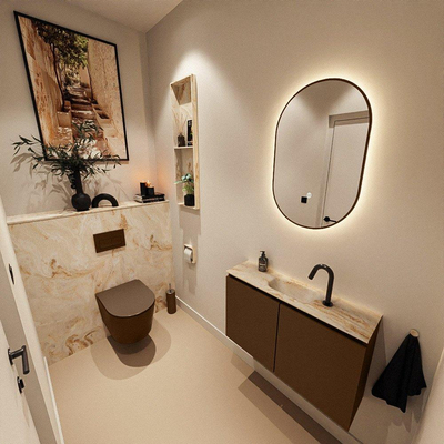 MONDIAZ TURE-DLUX 80cm toiletmeubel Rust. EDEN wastafel Frappe positie midden. Met 1 kraangat.