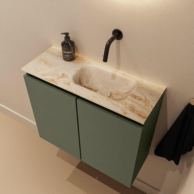MONDIAZ TURE-DLUX Meuble de toilettes 60 cm Army. Lavabo EDEN Frappe position droite. Sans trou de robinet.