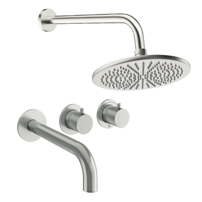 Crosswater Module Ensemble de douche pluie encastré - 2 poignées - bec de baignoire - pomme de douche 30 cm - bras mural - inox brossé