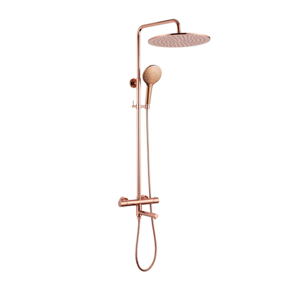 Fortifura Calvi Regendoucheset - thermostatisch - 30cm hoofddouche - metalen slang - ronde handdouche - draaibare baduitloop - PVD - geborsteld koper