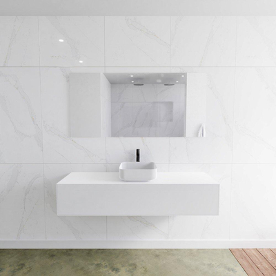 Mondiaz Lagom Meuble salle de bains 150x30.9x45cm Solid Surface Talc 1 tiroir avec lavabo BINX vasque à poser Centre 1 trou de robinet