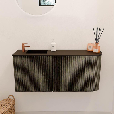 Mondiaz JOYA 91.6cm meuble de salle de bains - arrondi droit couleur Shadow - Vasque FAYE position Gauche 1 trou de robinet couleur Urban
