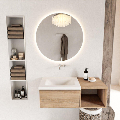 MONDIAZ BUKLA Meuble de salle de bains 100 cm avec module ouvert 40 couleur Washed Oak avec 1 tiroir. Lavabo CLOUD gauche 0 trou de robinetterie couleur Talc.