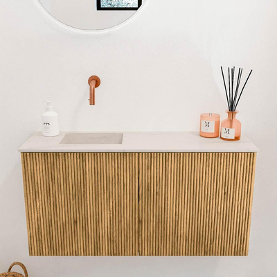 Mondiaz JOYA-DLUX 80cm toiletmeubel - kleur Oak - Wastafel FAYE positie Links Zonder kraangat kleur Meli.